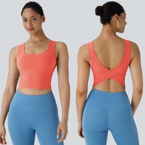Halara Crossover Back Dance Tank Fusion Coral XL Sports Bra Style NWT Gym